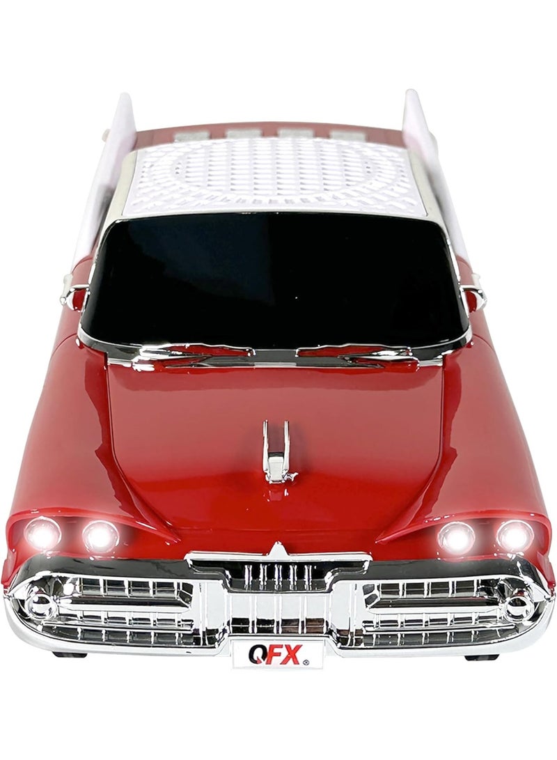 Retro Style Bluetooth Speaker with Classic Car Design, Dual 2-Inch Speakers, Hands-Free Calling, Built-in Microphone, FM Radio & LED Party Lights – Red - Image 1